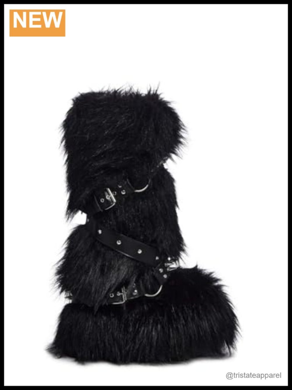 Faux Fur Knee High Platform Boots with Buckle Straps
